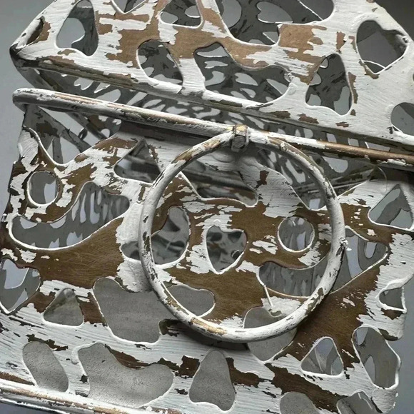 Metal Decorative Chipped Paint Design Chest Container - Picture 3 of 7